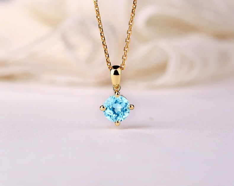 Women\'s Resizable Blue Topaz 925 Sterling Silver Necklace with Yellow Gold Plating